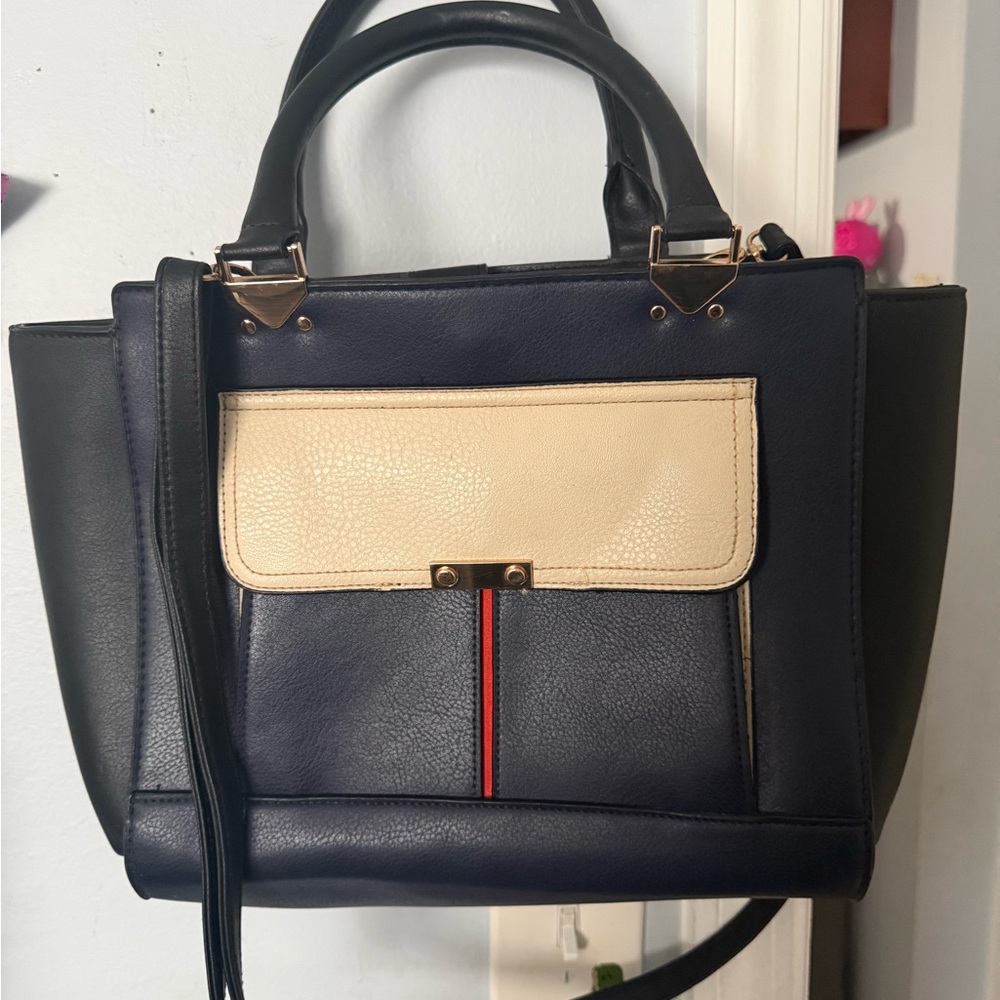 Atmosphere Navy, Cream & Red Panel Satchel